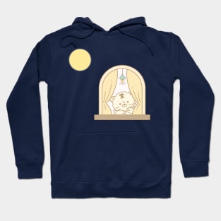 A cute cat character looks at the night sky. Hoodie